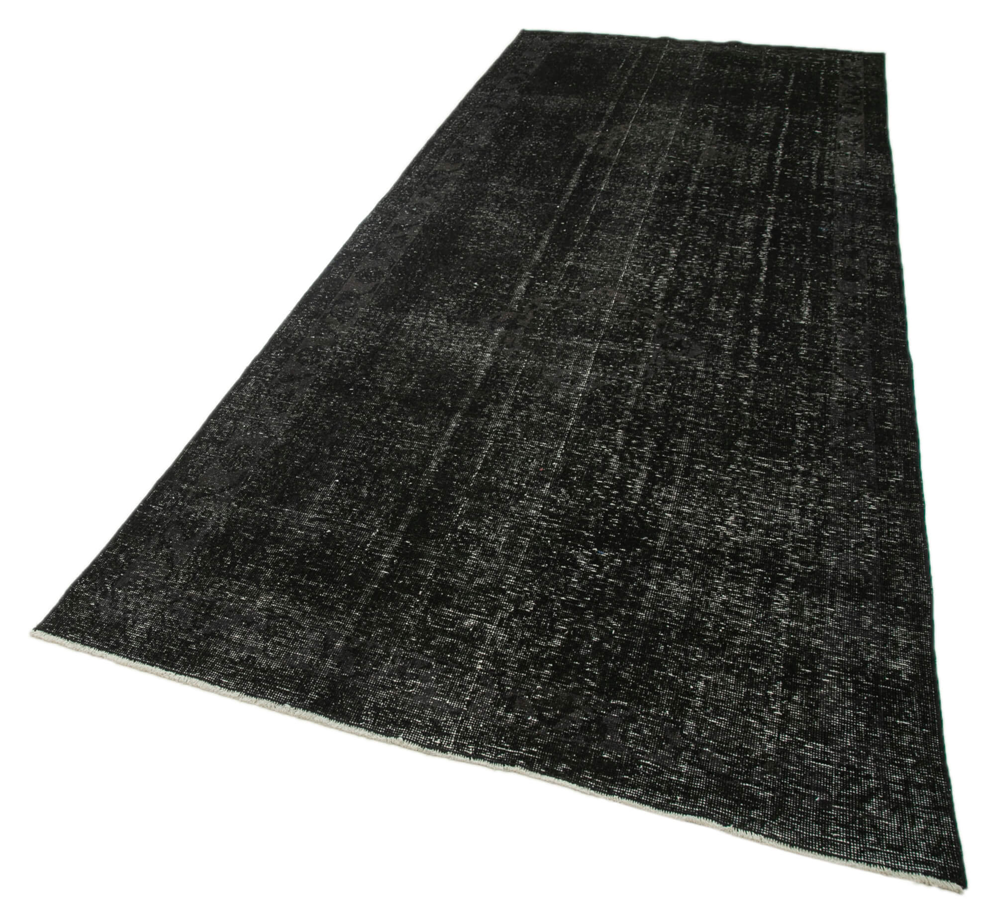 Handmade Vintage Area Rug – Black Cotton Wool Blend Carpet 4'8" x 11'8"