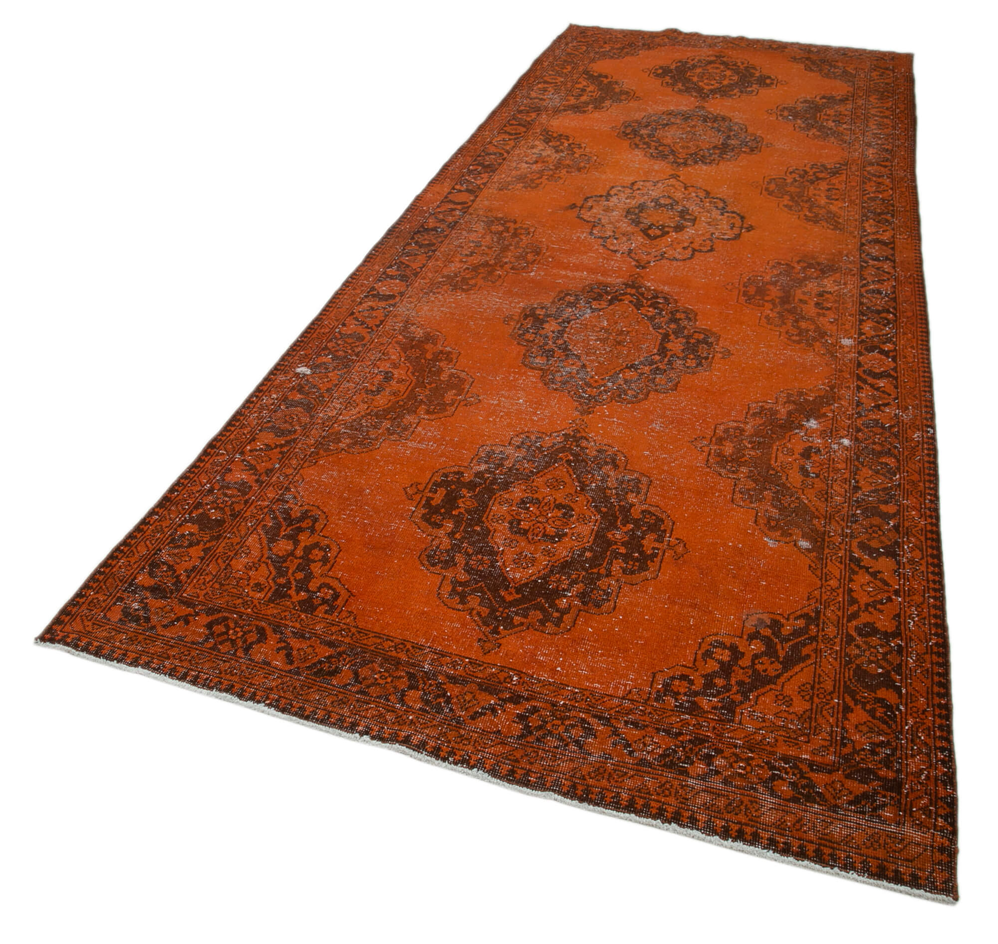 Handmade Vintage Area Rug - Orange Cotton Wool Rug, Turkish Handwoven Carpet 4'10"x13'6"
