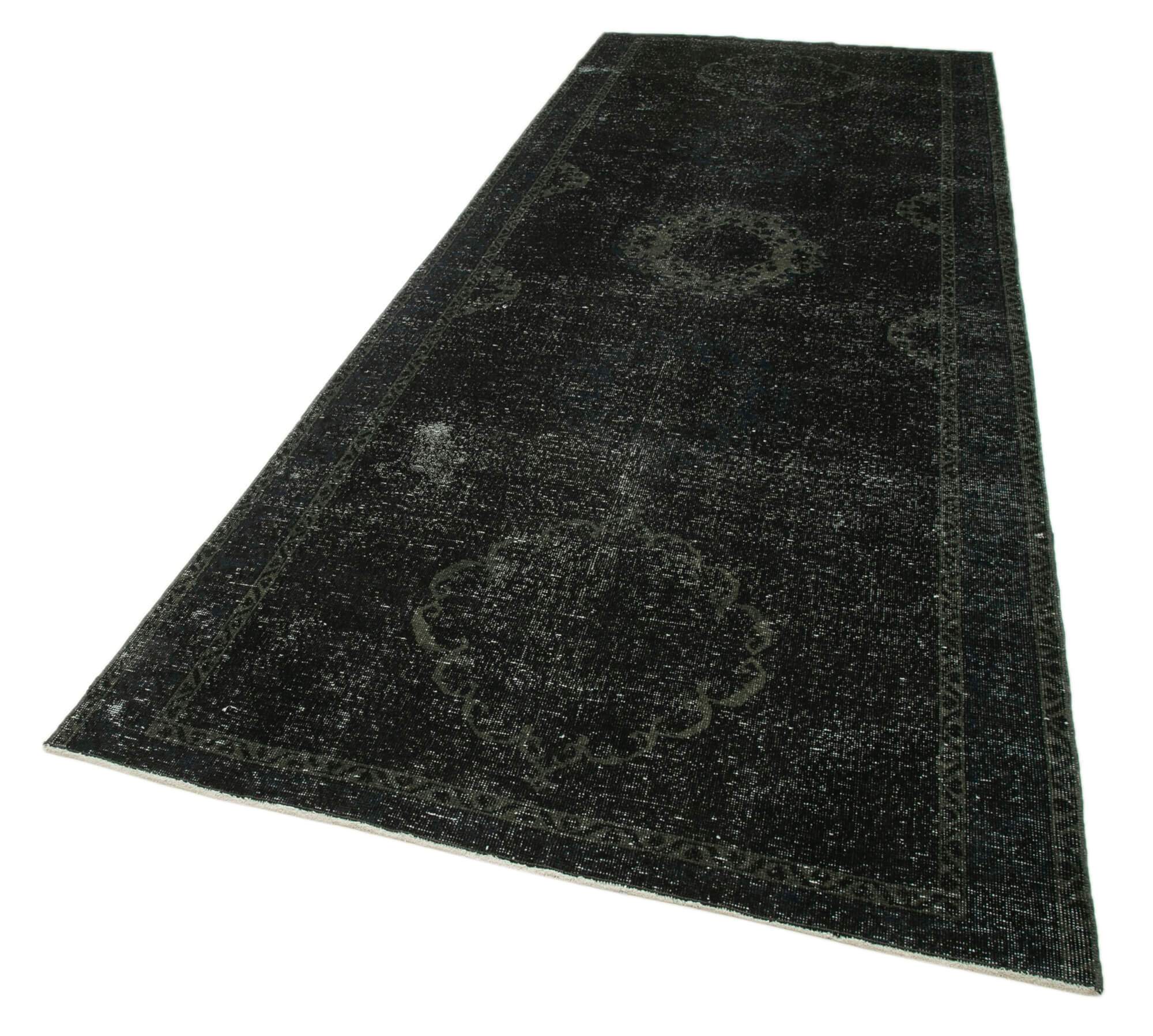 Vintage Handmade Area Rug - Black Turkish Cotton Wool Hand Knotted Rug 4'10"x12'5"