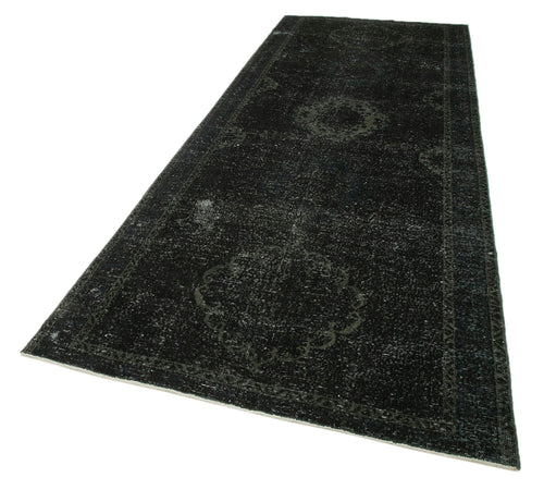 Zile Black Vintage Cotton Wool Handmade Area Rug 4'10'' x 12'5''