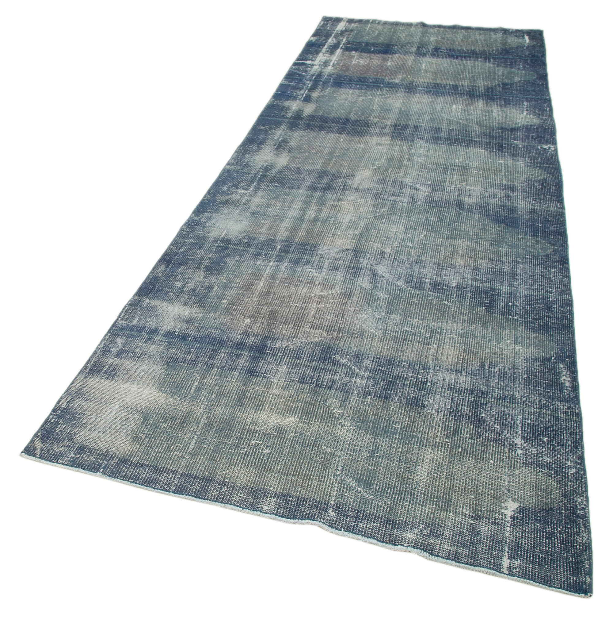 Handmade Vintage Area Rug | Turkish Wool Rug with Durable Cotton Weave – Blue Cotton Wool 4x11