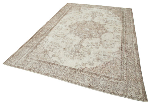 Vintage Beige Vintage Cotton Wool Handmade Area Rug 6'6'' x 9'10''