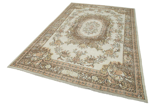 Vintage Beige Vintage Cotton Wool Handmade Area Rug 6'3'' x 10'0''