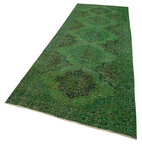 Zile Green Vintage Cotton Wool Handmade Area Rug 4'4'' x 12'8''