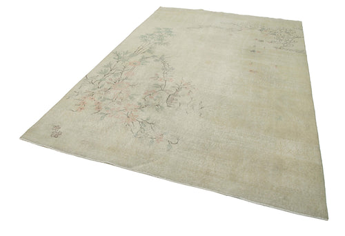 Handmade Area Rug – Vintage Cotton Wool Turkish Hand Knotted Neutral Beige Carpet 6'8''x10'2''