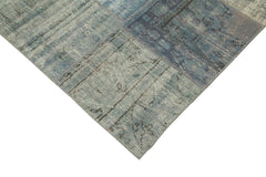 Handmade Area Rug - Blue Patchwork Cotton Wool Vintage Turkish Carpet 8'2''x11'6''