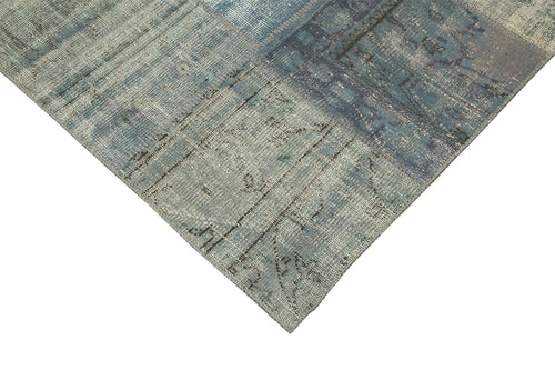 Handmade Area Rug - Blue Patchwork Cotton Wool Vintage Turkish Carpet 8'2''x11'6''