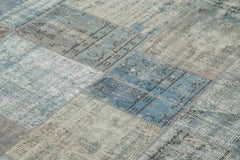 Handmade Area Rug - Blue Patchwork Cotton Wool Vintage Turkish Carpet 8'2''x11'6''