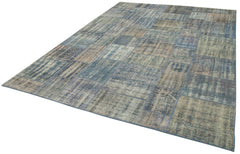 Kirk Yama Blue Patchwork Cotton Wool Handmade Area Rug 7'10'' x 10'11''