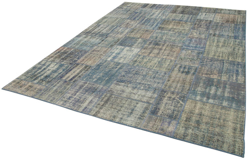 Kirk Yama Blue Patchwork Cotton Wool Handmade Area Rug 7'10'' x 10'11''