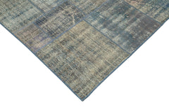 Kirk Yama Blue Patchwork Cotton Wool Handmade Area Rug 7'10'' x 10'11''