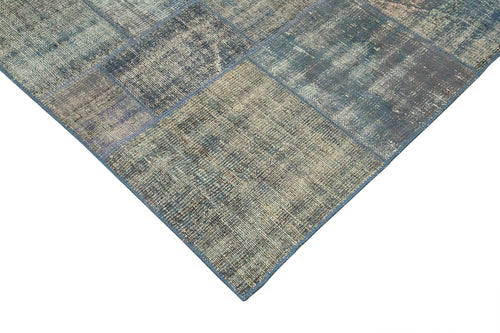 Kirk Yama Blue Patchwork Cotton Wool Handmade Area Rug 7'10'' x 10'11''