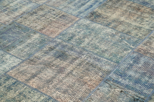 Kirk Yama Blue Patchwork Cotton Wool Handmade Area Rug 7'10'' x 10'11''