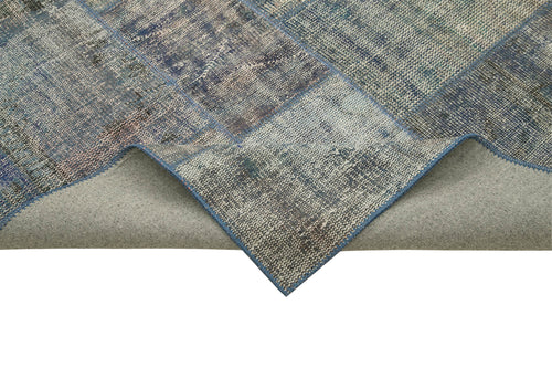 Kirk Yama Blue Patchwork Cotton Wool Handmade Area Rug 7'10'' x 10'11''