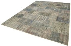 Handmade Area Rug - Kirk Yama Grey Patchwork Cotton Wool 8'2'' x 11'6''