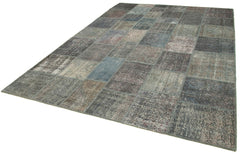 Handmade Area Rug - Blue Patchwork Cotton Wool Vintage Turkish Carpet 8'4''x11'7''