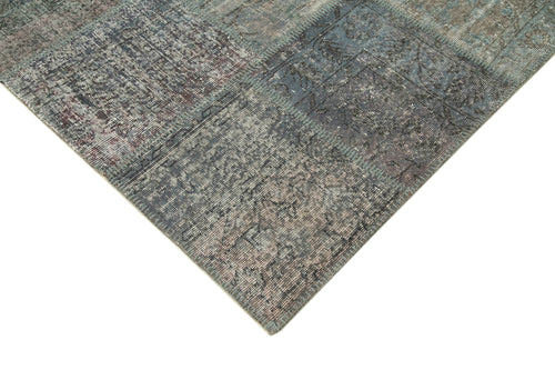 Handmade Area Rug - Blue Patchwork Cotton Wool Vintage Turkish Carpet 8'4''x11'7''