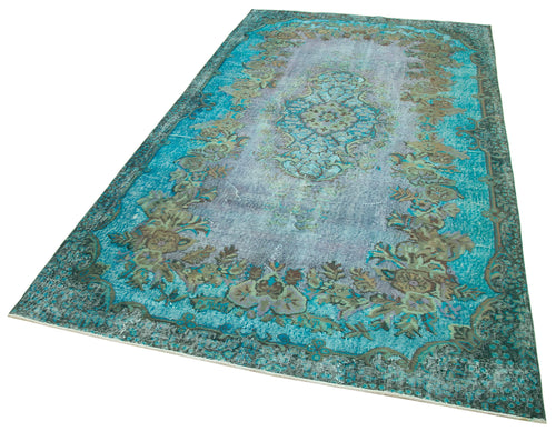 Oyma Vintage Turquoise Vintage Cotton Wool Handmade Area Rug 5'4'' x 9'5''