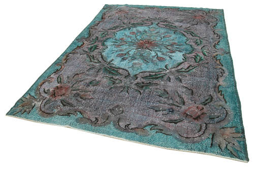 Oyma Vintage Turquoise Vintage Cotton Wool Handmade Area Rug 6'8'' x 9'8''