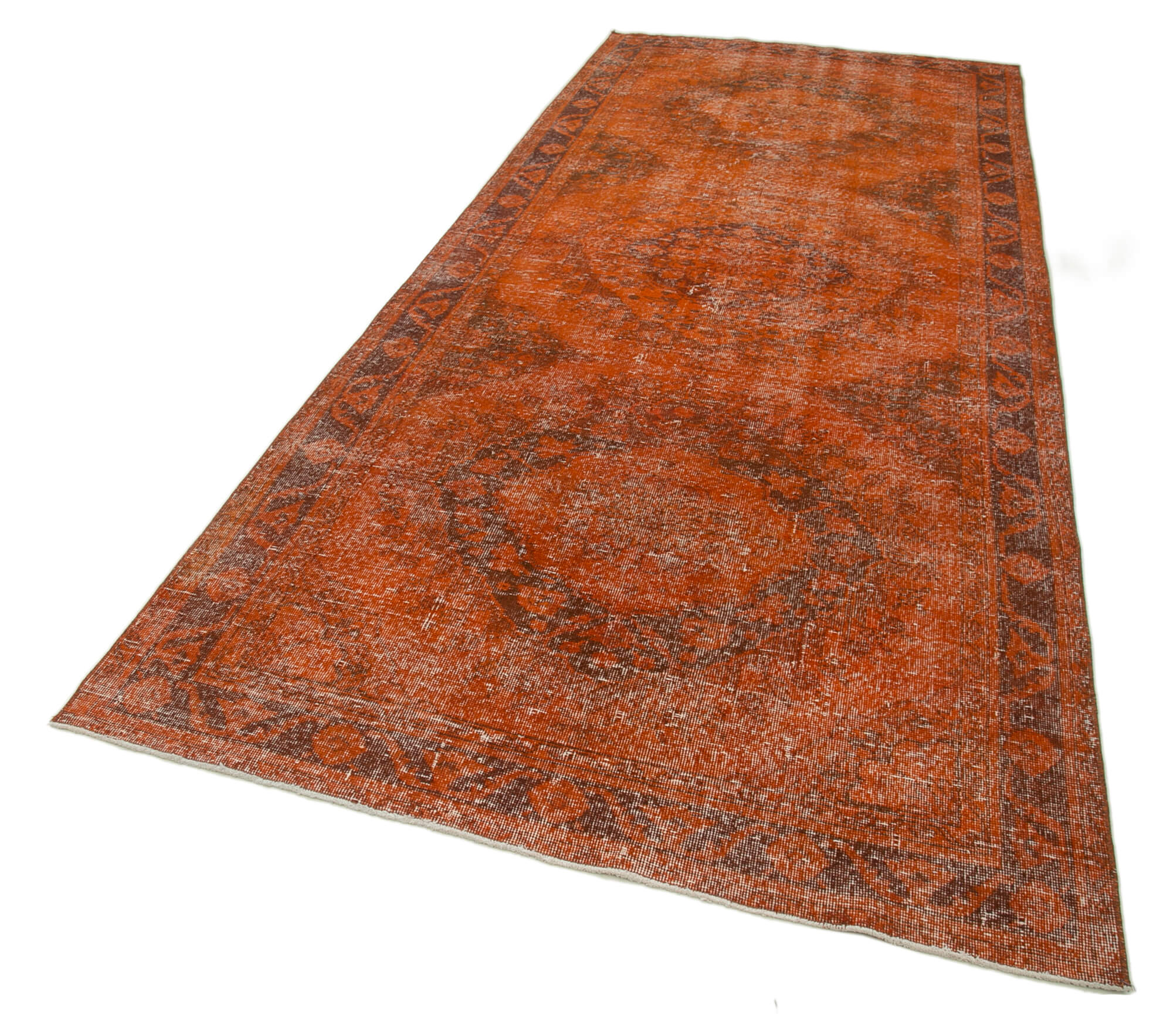 Handmade Wool Area Rug - Orange Vintage Cotton Wool Blend, Soft Textured Carpet 4'11"x12'
