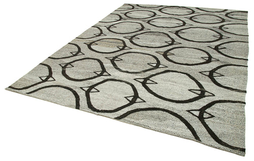Scrap Grey Geometric Cotton Wool Handmade Area Rug 7'10'' x 10'1''