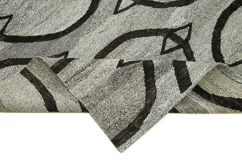 Scrap Grey Geometric Cotton Wool Handmade Area Rug 7'10'' x 10'1''