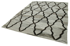 Handmade Area Rug - Grey Geometric Cotton Wool Vintage Handwoven Carpet 7'11" x 9'11"