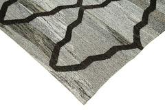 Handmade Area Rug - Grey Geometric Cotton Wool Vintage Handwoven Carpet 7'11" x 9'11"