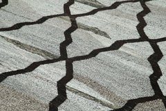 Handmade Area Rug - Grey Geometric Cotton Wool Vintage Handwoven Carpet 7'11" x 9'11"