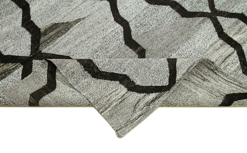 Handmade Area Rug - Grey Geometric Cotton Wool Vintage Handwoven Carpet 7'11" x 9'11"