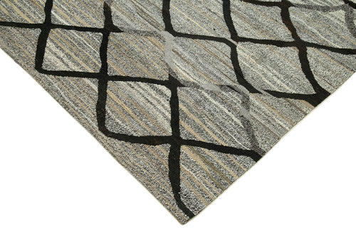 Scrap Grey Geometric Cotton Wool Handmade Area Rug 8'5'' x 10'5''
