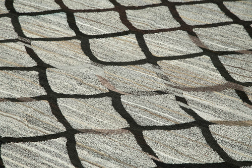 Scrap Grey Geometric Cotton Wool Handmade Area Rug 8'5'' x 10'5''