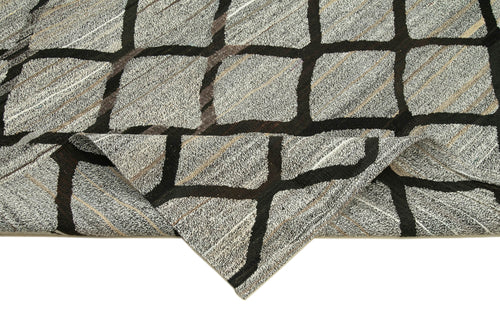 Scrap Grey Geometric Cotton Wool Handmade Area Rug 8'5'' x 10'5''