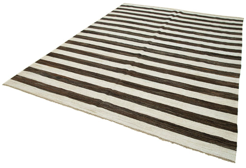 Handmade Area Rug – Brown Geometric Cotton Wool 7'10''x10'4'' Soft Natural Fiber