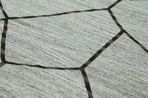Scrap Grey Geometric Cotton Wool Handmade Area Rug 8'8'' x 12'8''