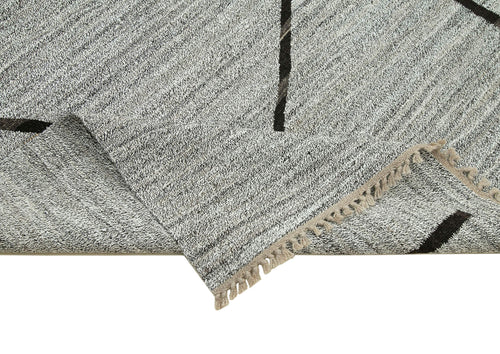 Scrap Grey Geometric Cotton Wool Handmade Area Rug 8'8'' x 12'8''