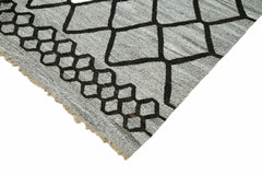 Handmade Area Rug | Grey Geometric Cotton Wool Turkish Wool Rug 8'2''x10'5''