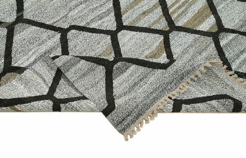 Handmade Area Rug | Grey Geometric Cotton Wool Turkish Wool Rug 8'2''x10'5''