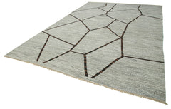 Handmade Area Rug - Grey Geometric Cotton Wool Large Vintage Turkish Carpet 9'10''x14'8''