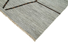 Handmade Area Rug - Grey Geometric Cotton Wool Large Vintage Turkish Carpet 9'10''x14'8''