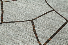 Handmade Area Rug - Grey Geometric Cotton Wool Large Vintage Turkish Carpet 9'10''x14'8''