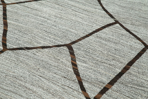 Handmade Area Rug - Grey Geometric Cotton Wool Large Vintage Turkish Carpet 9'10''x14'8''