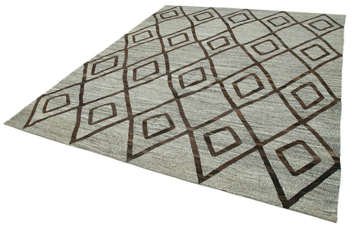 Scrap Green Geometric Cotton Wool Handmade Area Rug 8'1'' x 10'0''