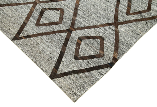 Scrap Green Geometric Cotton Wool Handmade Area Rug 8'1'' x 10'0''