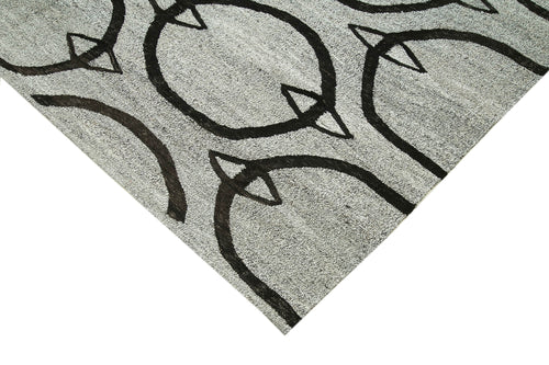 Handmade Area Rug – Black Geometric Cotton Wool Vintage Handwoven Carpet 7'9''x10'7''