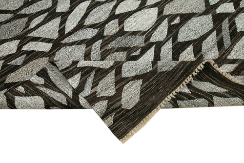 Scrap Grey Geometric Cotton Wool Handmade Area Rug 8'3'' x 10'5''