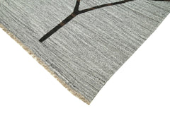 Handmade Area Rug – Grey Geometric Cotton Wool Vintage Turkish Carpet 8'1"x10'8"