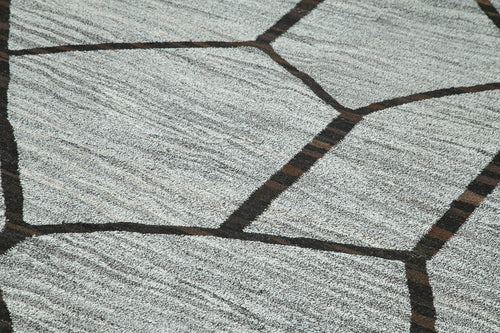 Handmade Area Rug – Grey Geometric Cotton Wool Vintage Turkish Carpet 8'1"x10'8"