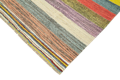 Scrap White Geometric Cotton Wool Handmade Area Rug 8'7'' x 11'0''