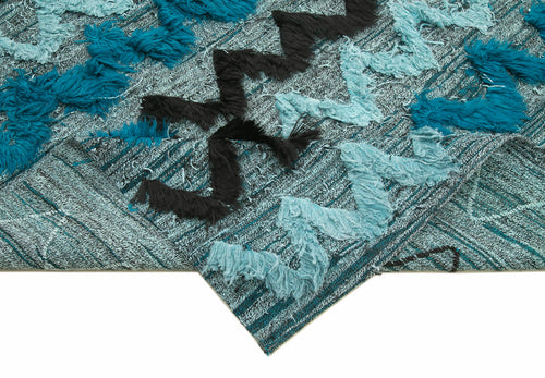 Handmade Area Rug - Pink Geometric Cotton Wool Vintage Handwoven Carpet 8'1" x 12'0"